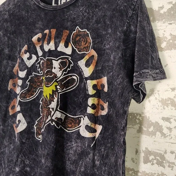 Grateful Dead Acid Wash Dancing Bear Graphic T-Shirt Men Grey Distressed Retro - Picture 8 of 16
